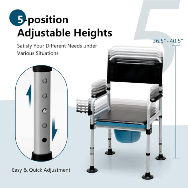 Goplus 4-in-1 Folding Bedside Commode, 440lbs Commode Chair for Toilet with Arms, Padded Seat, Height Adjustable Bedside Toilet, Shower Chair, Adult Potty Chair for Seniors Elderly Disabled Bariatric