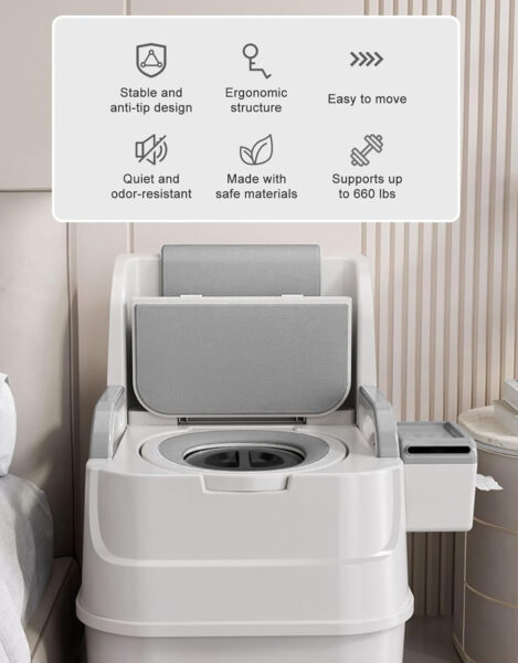 Bedside Commode, Portable Toilet for Foldable Armrests, 15″-17″ Seat Width Safety Commode Toilet for Elderly and Disabled, Height Adjustable Bedside Commodes for Seniors