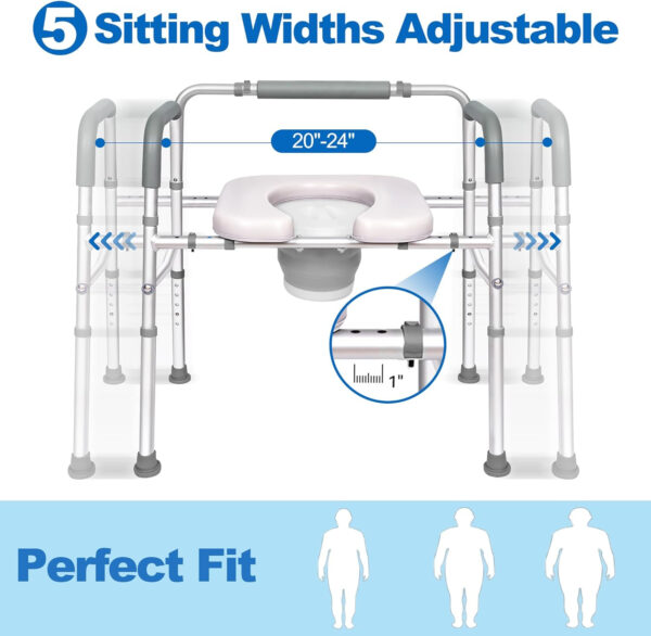3 in 1 Commode Chair for Toilet with Arms, 500 lbs Bedside Commode Chair for Toilet with Bucket 4.4Qt, Width Adjustable Bedside Commode for Seniors, 21”-25“ Extra Large Width