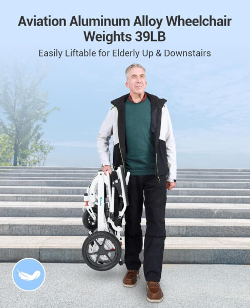Electric Wheelchairs for Adults,22 Miles Long Travel Range with 2 Lithium Batteries All Terrain Power Wheelchair,Ultra Lightweight 39Lbs Folding Compact Motorized Wheelchair,Airline Approved