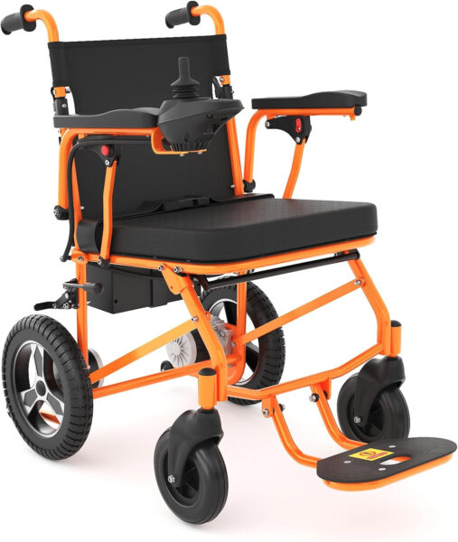 Electric Wheelchairs for Adults,20 Miles Lightweight Foldable Motorized Wheelchairs Power Portable Wheelchair,500W Motor,Orange