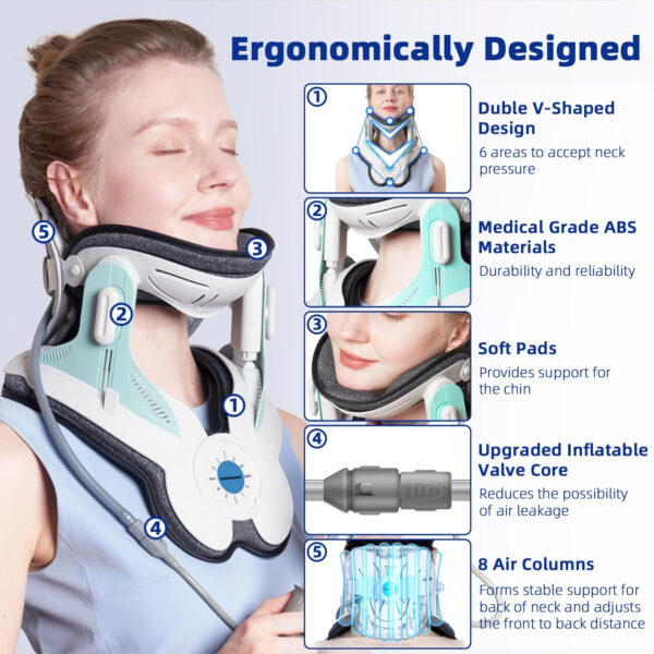Twinklepoch Cervical Neck Traction Device, Cervical Traction Device for Neck Pain Relief, Adjustable 3 Power Tractions Neck Stretcher Cervical Traction, Manual Air Pump, Home Use (Blue)