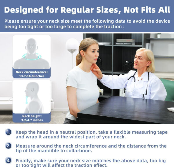 Neck Traction Device – Adjustable Cervical Neck Traction Device with Electric Air Pump, 3 Power Traction Neck Stretcher with 8 Built-in Airbag Support for Use at Home or Office, Blue