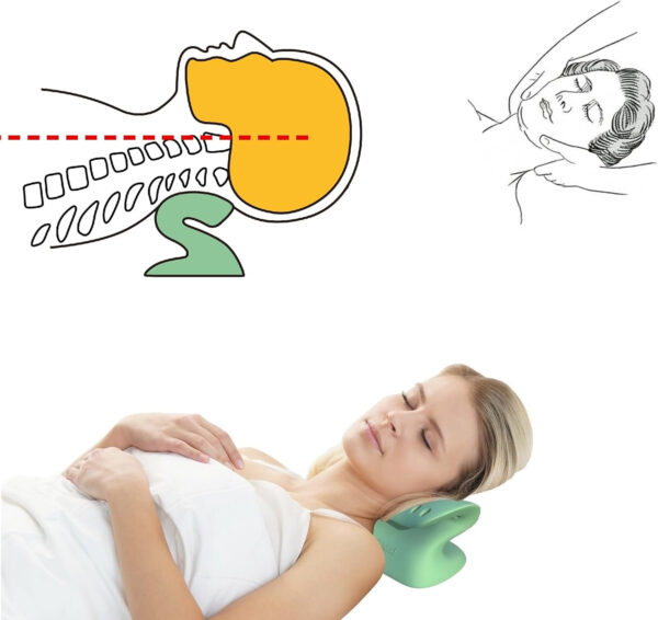 Neck Stretcher, Cervical Traction Pillow, Ergonomical Cervical Aliganment Device for Hunchback, Latex-Free
