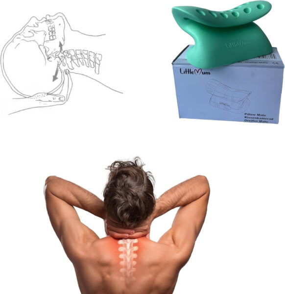 Neck Stretcher, Cervical Traction Pillow, Ergonomical Cervical Aliganment Device for Hunchback, Latex-Free