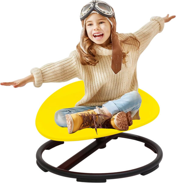 makarci Kids Sensory Swivel Chair – Spinning Chair for Autistic Kids, Toddlers & ADHD, Sit and Spin Toy for Autism Sensory Play, Body Coordination, and Relieving Motion Sickness-Yellow