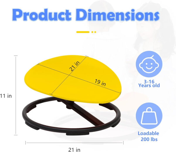 makarci Kids Sensory Swivel Chair – Spinning Chair for Autistic Kids, Toddlers & ADHD, Sit and Spin Toy for Autism Sensory Play, Body Coordination, and Relieving Motion Sickness-Yellow