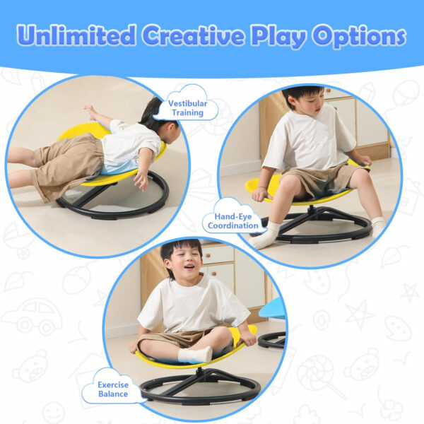 makarci Kids Sensory Swivel Chair – Spinning Chair for Autistic Kids, Toddlers & ADHD, Sit and Spin Toy for Autism Sensory Play, Body Coordination, and Relieving Motion Sickness-Yellow