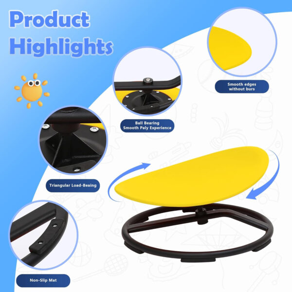 makarci Kids Sensory Swivel Chair – Spinning Chair for Autistic Kids, Toddlers & ADHD, Sit and Spin Toy for Autism Sensory Play, Body Coordination, and Relieving Motion Sickness-Yellow