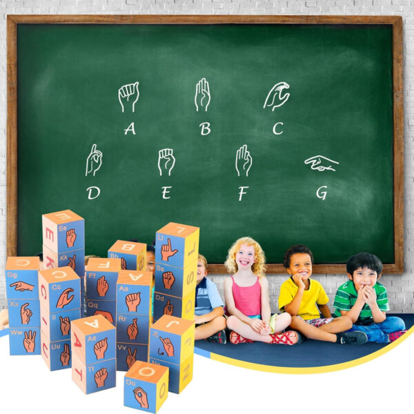 Yousoontic 28 Pcs American Sign Language Blocks Wooden Sign Language Cubes ASL Alphabet Blocks Sign Language Gift for Hearing Impaired and Speech Therapists