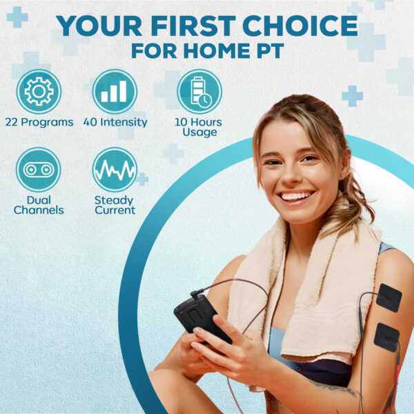 Tens Unit Muscle Stimulator Machine – Dual Channel Electronic Pulse Massager, Tens EMS Machine for Pain Relief Therapy with 10 Electrode Tens Unit Replacement Pads (2″x2″)