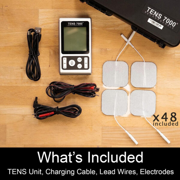 TENS 7000 Rechargeable TENS Unit Muscle Stimulator, 48 Pack Electrodes and Pain Relief Device – Advanced TENS Machine for Effective Back Pain Relief, Nerve Pain Relief, Muscle Pain Relief