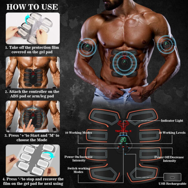 Tactical X Abs Stimulator Military Grade, Vital Flex Core Ab Stimulator Military Grade, MHD TENS – Ab Stimulator and for Easy Abs Muscle Stimulation and Muscle Activation, Ideal Home Gym Device,Unisex