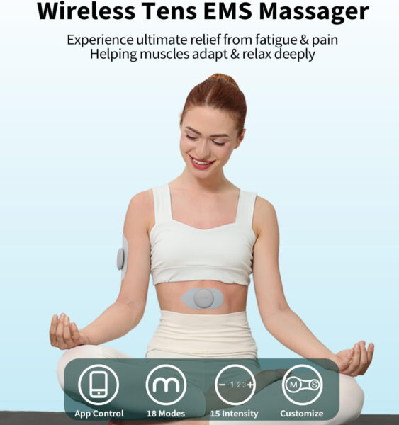 Wireless TENS Unit Muscle Stimulator, 18 Modes App Control Tens Machine & Deep Tissue Massager for Pain Relief, Soreness Relief and Body Relaxation(Back, Neck, Shoulders, Arms & Legs)