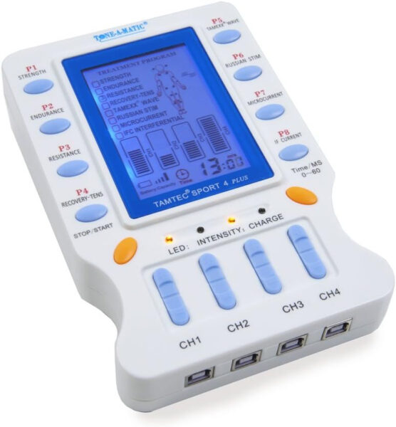 TAMTEC Sport 4 Plus – Electronic Muscle Stimulator EMS TENS 4 Channel Unit with Multiple Programs Including EMS, Active Recovery, Interferential (IFC), Russian Stimulation, MicroCurrent