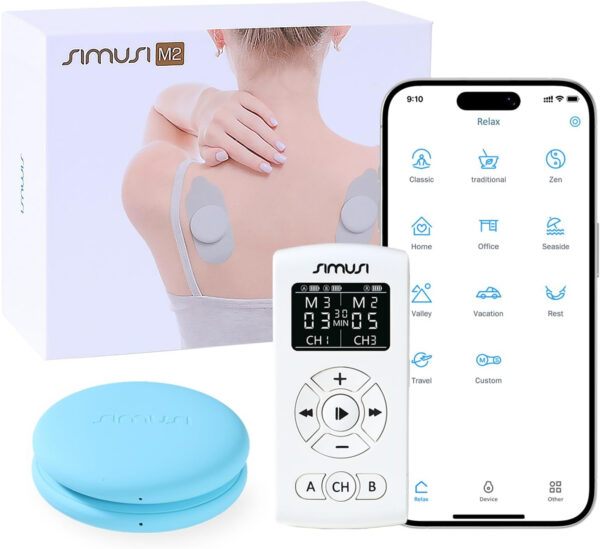 Wireless Tens Unit Muscle Stimulator, 18 Modes Electronic Stimulator Physical Therapy Tens Machine for Foot, Shoulder, Neck, Sciatica and Back Pain Relief, Controlled via App or Remote