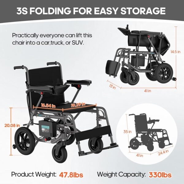 Electric Wheelchair for Adults Lightweight Foldable Electric Wheelchair for Seniors Power Motorized Wheelchair (Darkgrey)