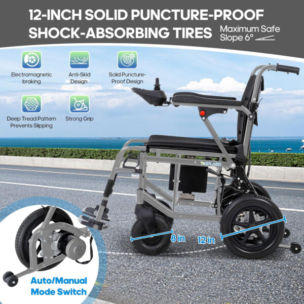 Electric Wheelchair for Adults Lightweight Foldable Electric Wheelchair for Seniors Power Motorized Wheelchair (Darkgrey)