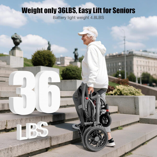 Electric Wheelchairs for Adults Foldable Lightweight 36LBS, 15 Miles Range, Support 350 LBS, 500W Brushless Motors Power Motorized for Seniors with LED Light, Airline Approval(Carbon Filber Color)