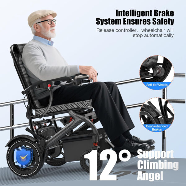 Electric Wheelchairs for Adults Foldable Lightweight 36LBS, 15 Miles Range, Support 350 LBS, 500W Brushless Motors Power Motorized for Seniors with LED Light, Airline Approval(Carbon Filber Color)