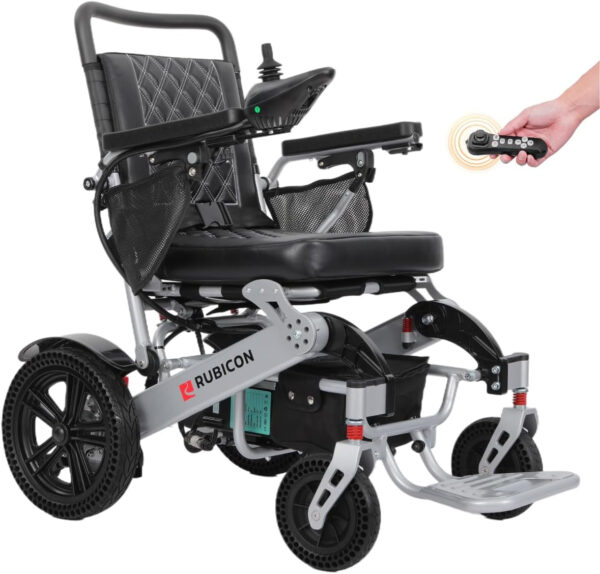 Rubicon DX14 – Longest Range 30 Miles, Airline Approved Electric Wheelchair, Dual 12AH Lithium Batteries, 2x300W Motors, Leather Cushion, Foldable, Lightweight & Powerful
