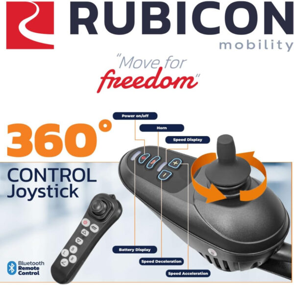 Rubicon DX14 – Longest Range 30 Miles, Airline Approved Electric Wheelchair, Dual 12AH Lithium Batteries, 2x300W Motors, Leather Cushion, Foldable, Lightweight & Powerful