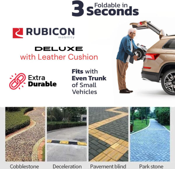 Rubicon DX14 – Longest Range 30 Miles, Airline Approved Electric Wheelchair, Dual 12AH Lithium Batteries, 2x300W Motors, Leather Cushion, Foldable, Lightweight & Powerful