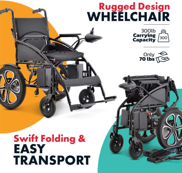 Rubicon DX01 All-Terrain Foldable Electric Wheelchair – 500W Motor, 12 mi Range, 300 lbs Capacity. Durable, Powerful. Silla de Ruedas Electrica para Adultos, Supports up to 300 lbs. (Model1)