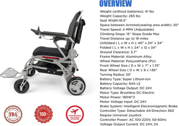 Porto Mobility Ranger Super Lightweight Portable Weatherproof (only 43 lbs) Foldable Sturdy Brushless Controller and Dual Motorized Powerful Premium Electric Wheelchair