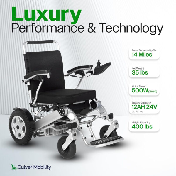 Culver Mobility Cobra Foldable & Divisible Wheelchair Easy Fold Up Electric Wheelchair, 330 lbs 500W Electrical Power All Terrain Wheel Chair