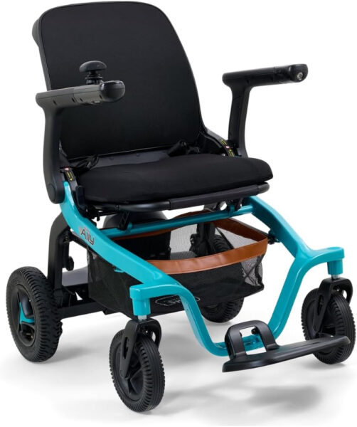 Golden Technologies Golden Ally Manual Folding Power Wheelchair – Memory Foam Seat – USB Port – Removable Lithium Battery – Smart Control Mobile App – Airline Approved – 56 lbs. Total (Teal)