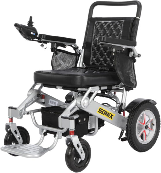 Sonix S140 Next Generation Electric Wheelchair – 30-Mile Range, 600W Motor Power, Dual 12AH Batteries, Leather Cushion, Deluxe Series, Foldable, Airline Approved, All-Terrain, High-Performance Design