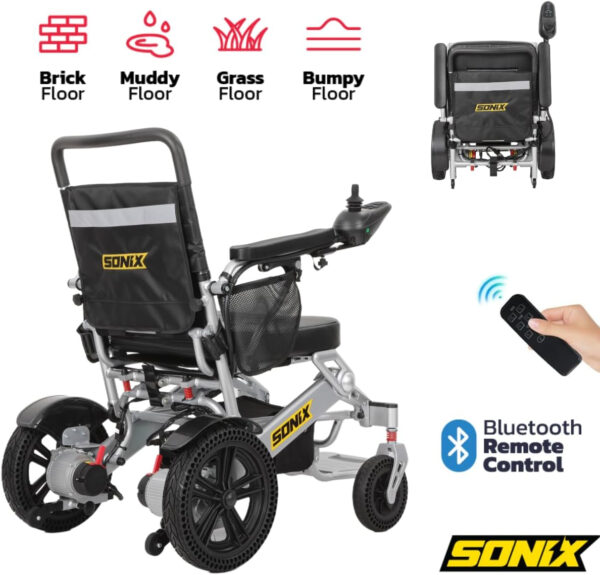Sonix S140 Next Generation Electric Wheelchair – 30-Mile Range, 600W Motor Power, Dual 12AH Batteries, Leather Cushion, Deluxe Series, Foldable, Airline Approved, All-Terrain, High-Performance Design