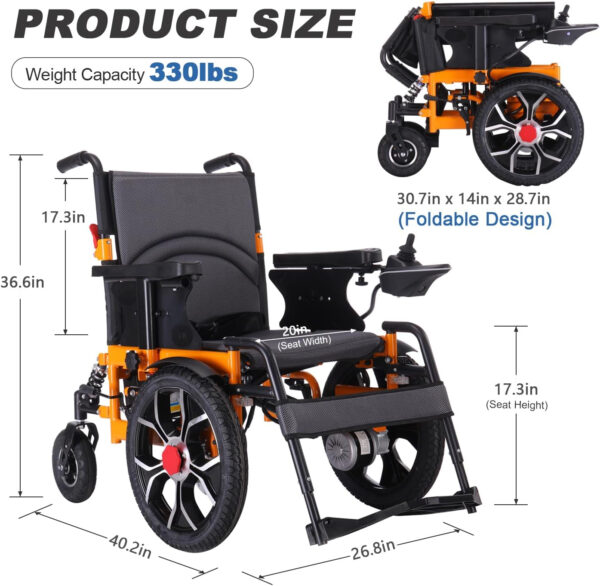 Widen Electric Wheelchairs for Adults 330lb, 16″ Big Front Wheel,20” Seat Width Motorized Wheelchair, 500W Foldable Wheelchair, Foldable Wheelchairs for Adults