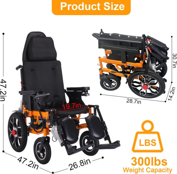 Reclining Electric Wheelchairs for Adults,20″ Seat Width All Terrain Power Wheelchairs Lightweight Foldable,20 Miles Range All Terrain Motorized Wheelchair for Seniors Portable Airline Approved