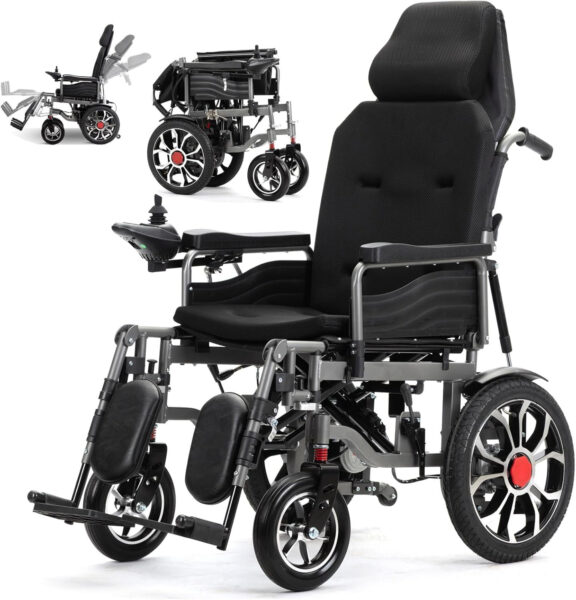 Reclining Foldable Electric Wheelchair,Power Wheelchair for Adults Seniors,20Miles Travel Range Lightweight All Terrain Motorized Wheelchair,Airline Approved,Capacity 350 lbs