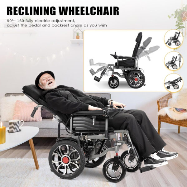Reclining Foldable Electric Wheelchair,Power Wheelchair for Adults Seniors,20Miles Travel Range Lightweight All Terrain Motorized Wheelchair,Airline Approved,Capacity 350 lbs
