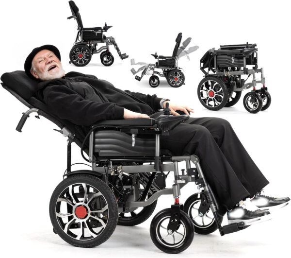 Reclining Electric Wheelchair,Portable Folding Power Wheelchair for Adults,20Miles Travel Range Lightweight All Terrain Motorized Wheelchair for Seniors,Airline Approved,Supports 350 lbs