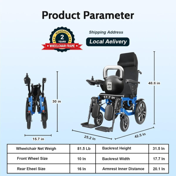 Reclining High Back Adult Power Wheelchair, Mobility Aid Power Wheelchair Van for Elderly, Left-Right Folding Heavy Duty, 26Ah Battery, 600W Motor, 264 Lbs Weight Capacity