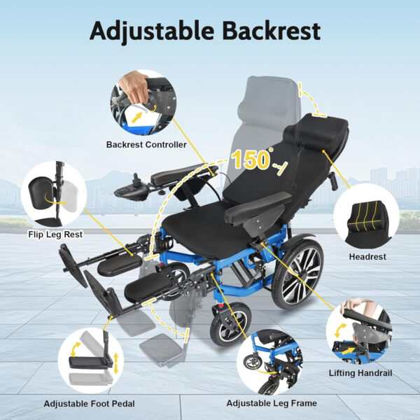 Reclining High Back Adult Power Wheelchair, Mobility Aid Power Wheelchair Van for Elderly, Left-Right Folding Heavy Duty, 26Ah Battery, 600W Motor, 264 Lbs Weight Capacity
