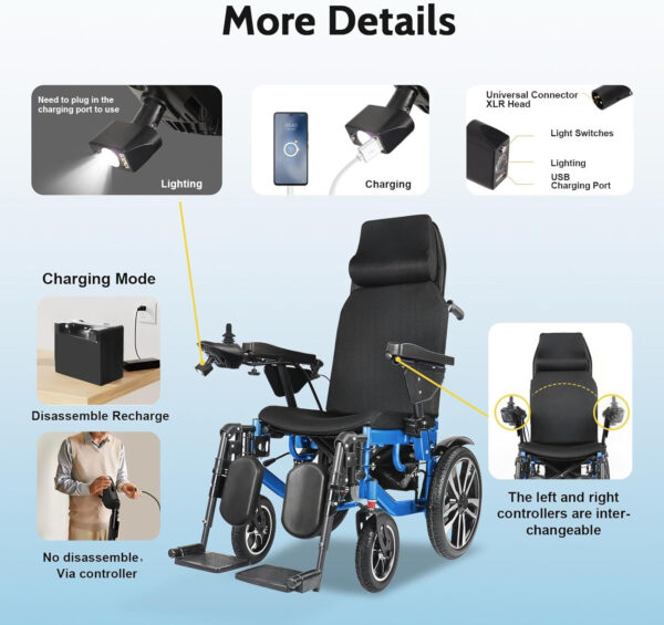 Reclining High Back Adult Power Wheelchair, Mobility Aid Power Wheelchair Van for Elderly, Left-Right Folding Heavy Duty, 26Ah Battery, 600W Motor, 264 Lbs Weight Capacity