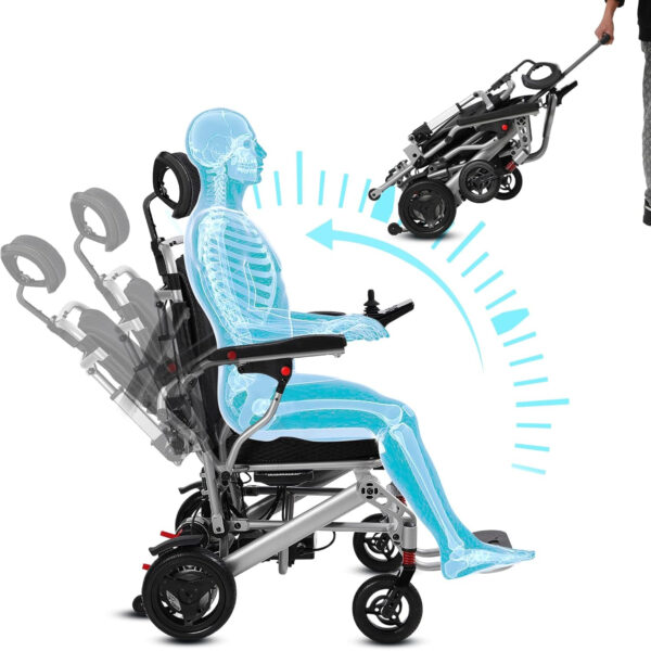[2025] Lightest Reclining Electric Wheelchairs for Adults, 2 * 12AH Foldable Wheelchair, 25+Miles Long Travel Range, Lightweight Foldable All Terrain Motorized Wheel Chair