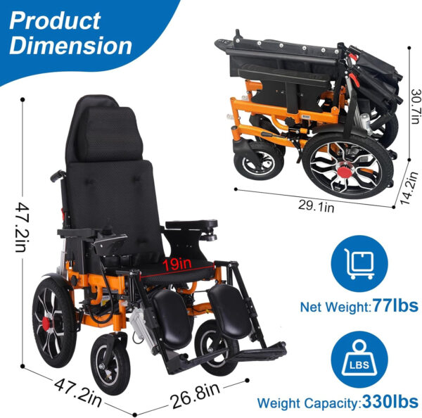 Reclining Foldable Electric Wheelchairs for Adults,Anti-Tipper 360°Joystick Lightweight All Terrain Motorized Wheelchair for Seniors,20”Widen Seat-20 Miles Long Travel Range(8006)