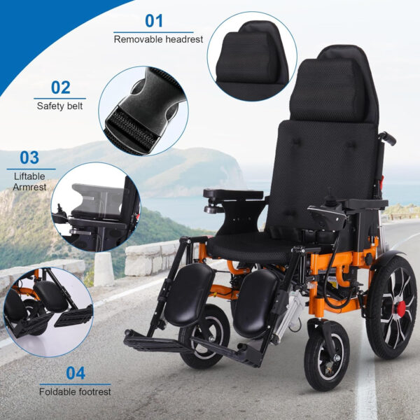 Reclining Foldable Electric Wheelchairs for Adults,Anti-Tipper 360°Joystick Lightweight All Terrain Motorized Wheelchair for Seniors,20”Widen Seat-20 Miles Long Travel Range(8006)