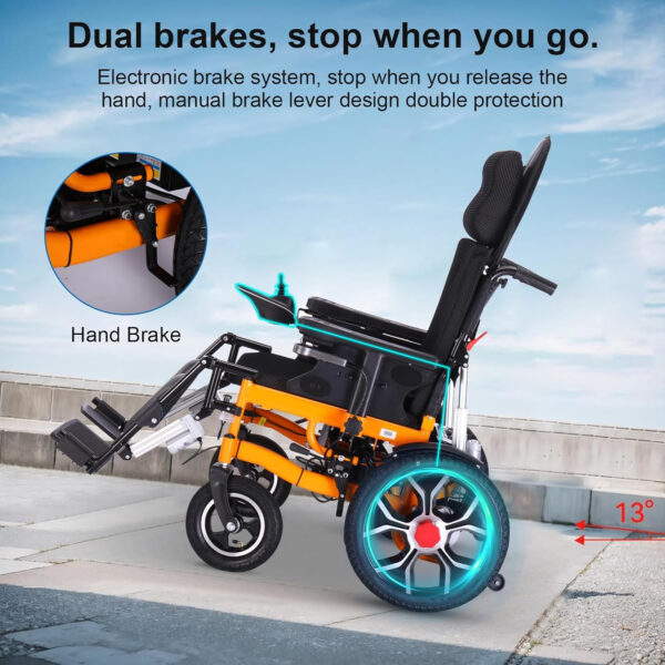 Reclining Foldable Electric Wheelchairs for Adults,Anti-Tipper 360°Joystick Lightweight All Terrain Motorized Wheelchair for Seniors,20”Widen Seat-20 Miles Long Travel Range(8006)