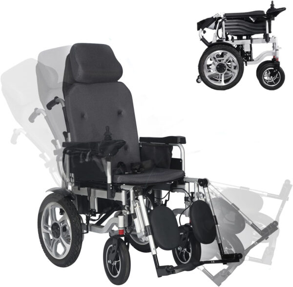 Reclining Electric Wheelchairs,Foldable Reclining Electric Wheelchairs for Adults,Portable Intelligent Power Wheelchair,500W All Terrain Lightweight Motorized Wheelchai for Seniors-Airline Approved