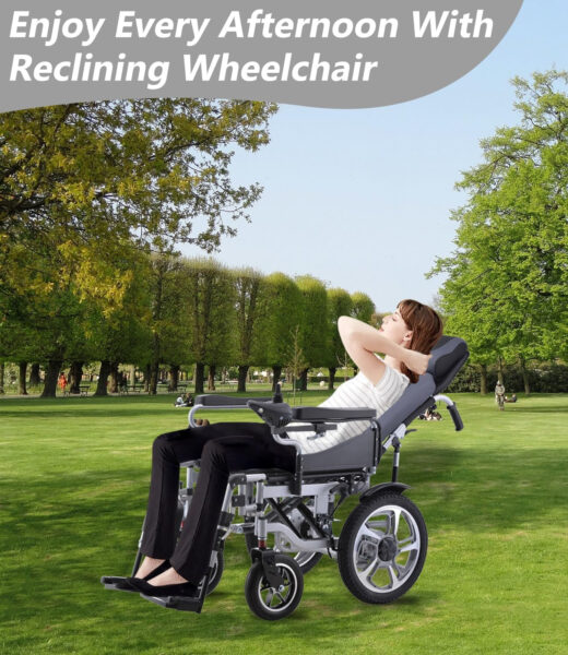 Reclining Electric Wheelchairs for Adults All Terrain Motorized Wheelchair for Adults Seniors with Headrest Powerful Dual Motor Motorized Power Wheelchairs 20AH/20Miles 2×250W