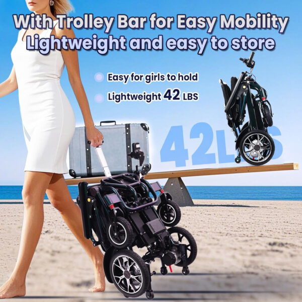 New Electric Wheelchairs, Bluetooth Remote Control, Only 42lbs, Adjustable Telescopic,Gradient Color Electric Wheelchair with Two Batteries, 500W Power Wheelchair, Airline Approved