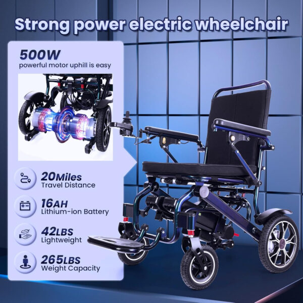 New Electric Wheelchairs, Bluetooth Remote Control, Only 42lbs, Adjustable Telescopic,Gradient Color Electric Wheelchair with Two Batteries, 500W Power Wheelchair, Airline Approved