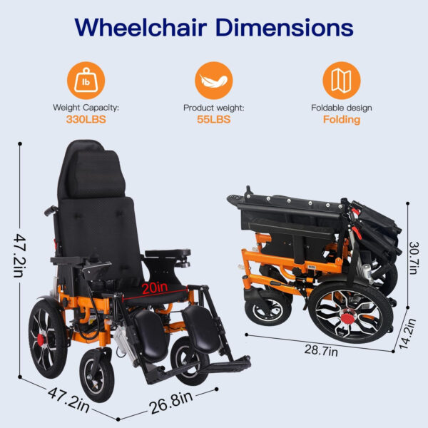Reclining Electric Wheelchair,Folding Lightweight Electric Wheelchairs for Adults,Multi-Angle Adjustment,Portable Power Wheelchair,All Terrain Motorized Wheelchair-25 Miles Long Travel Range